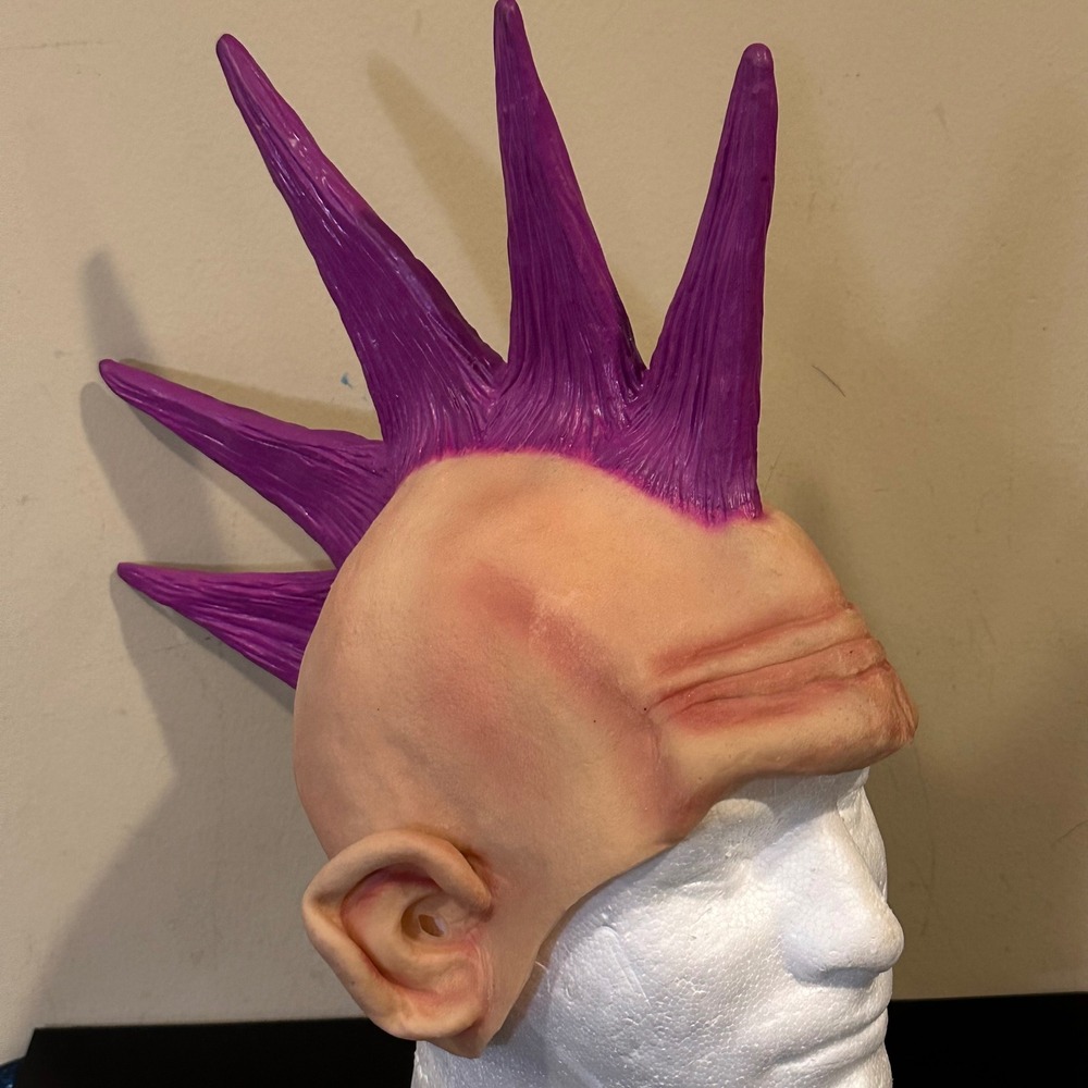 Vintage Purple Mohawk Punk Rock Latex Mask Bald Cap Costume Accessory Halloween